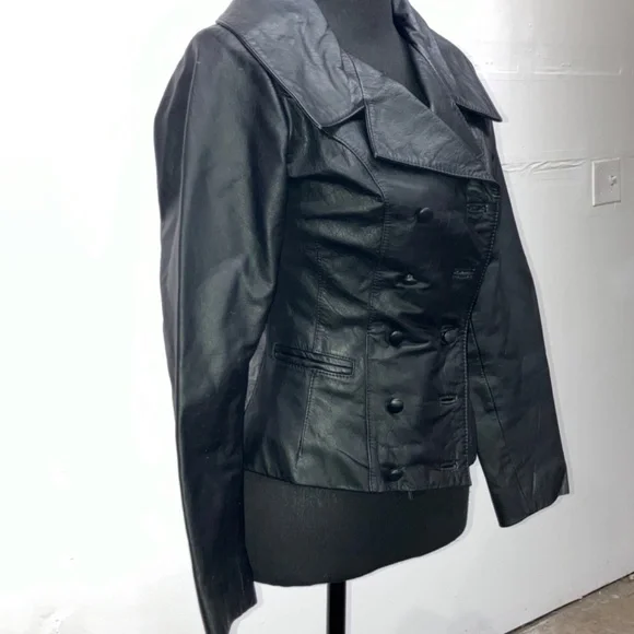 Black Leather double breasted jacket - Picture 5 of 13